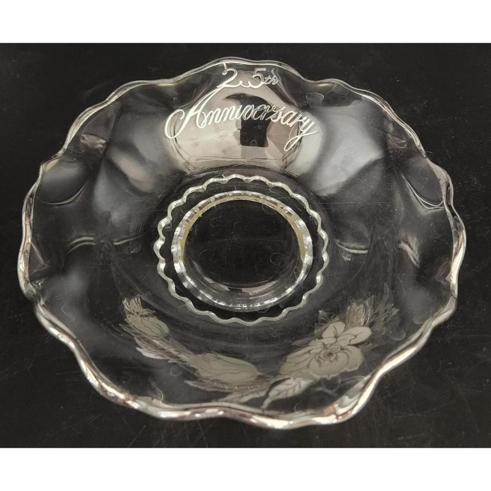 25th Anniversary Bowl with Silver Accents 8‎ in across x 2 in tall